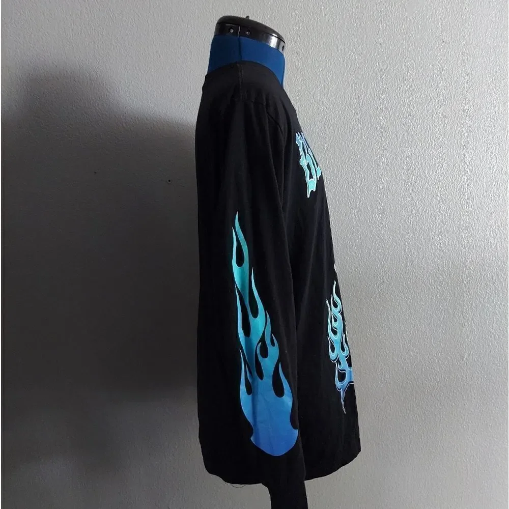 Unisex Betty Boop Blue Flame Motorcycle Long Sleeved Shirt Size Medium